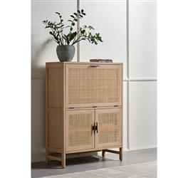 Corazon Global Bazaar Natural Woven Cane Brown Mango Wood Bar Cabinet|