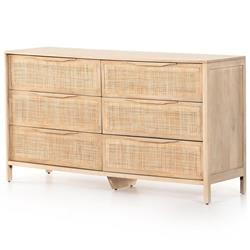 Rhian Coastal Beach Natural Mango Wood Woven Cane 6 Drawer Double Dresser|