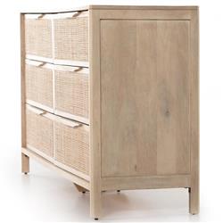 Rhian Coastal Beach Natural Mango Wood Woven Cane 6 Drawer Double Dresser|