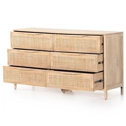 Rhian Coastal Beach Natural Mango Wood Woven Cane 6 Drawer Double Dresser|