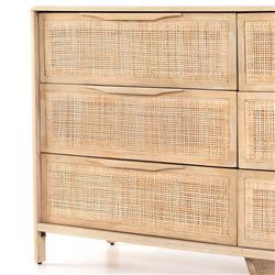 Rhian Coastal Beach Natural Mango Wood Woven Cane 6 Drawer Double Dresser|