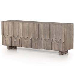 Celia Modern Classic Aged Grey Carved Wood Media Console|