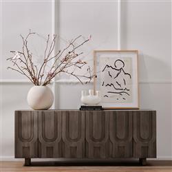 Celia Modern Classic Aged Grey Carved Wood Media Console|