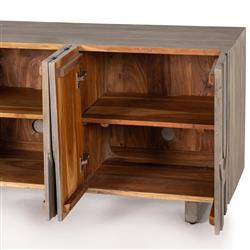 Celia Modern Classic Aged Grey Carved Wood Media Console|