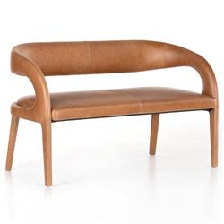 Alexander Mid Century Brown Upholstered Leather Dining Bench|