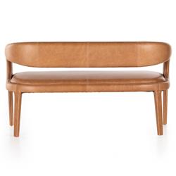Alexander Mid Century Brown Upholstered Leather Dining Bench|