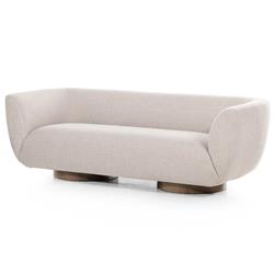 Sabina Modern Classic Beige Performance Brown Wood Base Tight Back Sofa - 87"W|