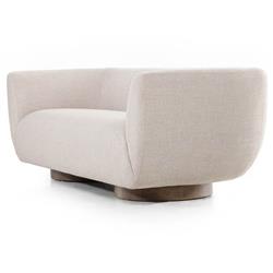 Sabina Modern Classic Beige Performance Brown Wood Base Tight Back Sofa - 87"W|