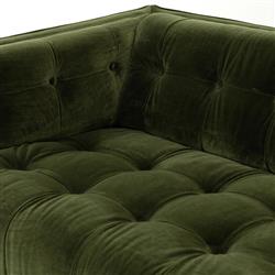 Allen Mid Century Green Velvet Brown Wood Frame Button Tufted Sofa - 91.25"W|
