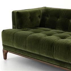 Allen Mid Century Green Velvet Brown Wood Frame Button Tufted Sofa - 91.25"W|