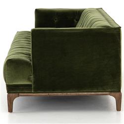 Allen Mid Century Green Velvet Brown Wood Frame Button Tufted Sofa - 91.25"W|