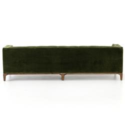 Allen Mid Century Green Velvet Brown Wood Frame Button Tufted Sofa - 91.25"W|