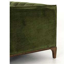 Allen Mid Century Green Velvet Brown Wood Frame Button Tufted Sofa - 91.25"W|
