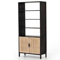 Corazon Global Baazar Black Acacia Wood Mango Woven Cane Open Back Bookcase|