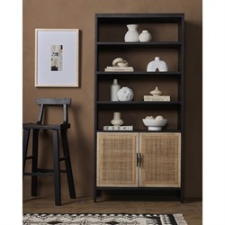 Corazon Global Baazar Black Acacia Wood Mango Woven Cane Open Back Bookcase|