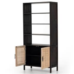 Corazon Global Baazar Black Acacia Wood Mango Woven Cane Open Back Bookcase|