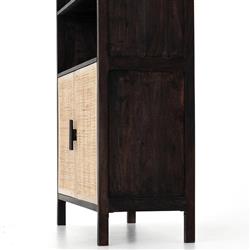 Corazon Global Baazar Black Acacia Wood Mango Woven Cane Open Back Bookcase|