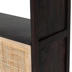 Corazon Global Baazar Black Acacia Wood Mango Woven Cane Open Back Bookcase|