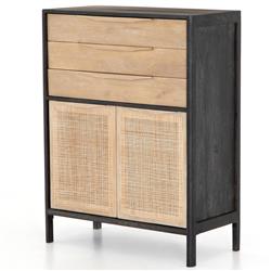 Rhian Coastal Beach Black Mango Wood Natural Woven Cane Dresser|
