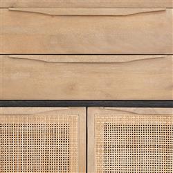 Rhian Coastal Beach Black Mango Wood Natural Woven Cane Dresser|