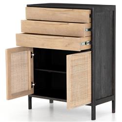 Rhian Coastal Beach Black Mango Wood Natural Woven Cane Dresser|
