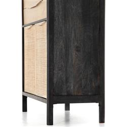 Rhian Coastal Beach Black Mango Wood Natural Woven Cane Dresser|
