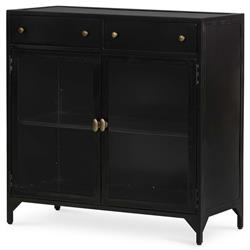 Katren Industrial Loft Black Metal Clear Tempered Glass 2 Door Sideboard|