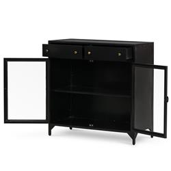 Katren Industrial Loft Black Metal Clear Tempered Glass 2 Door Sideboard|