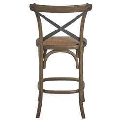 Maze Rustic Brown Seat Oak Wood Frame Grey Iron Cross Back Counter Stool|