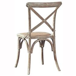 Maze Soft Grey Oak Wood Brown Woven Rattan Seat Cross Back Dining Side Chair|