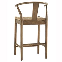Zhuri Coastal Beach Dark Brown Oak Wood Frame Woven Seat Wishbone Counter Stool|