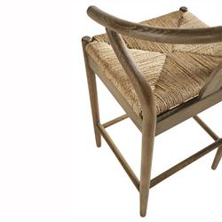 Zhuri Coastal Beach Dark Brown Oak Wood Frame Woven Seat Wishbone Counter Stool|