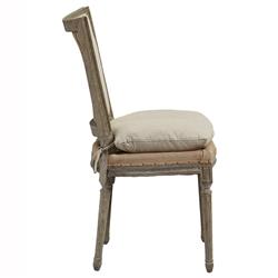 Ensley Beige Performance Gold Burlap Grey Pine Wood Nailhead Trim Side Chair|