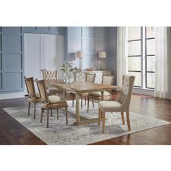 Ensley Beige Performance Gold Burlap Grey Pine Wood Nailhead Trim Side Chair|