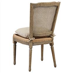 Emberly French Beige Cushion Grey Pine Wood Cane Burlap Nailhead Side Chair|