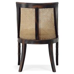 Aspyn Coastal Brown Upholstered Cane Back Black Mahogany Wood Wingback Side Chair|
