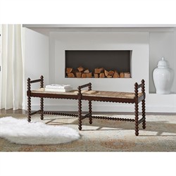 Meilani Coastal Brown Woven Seat Black Mahogany Wood Frame Long Entryway Bench|