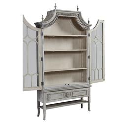 Bien French Country Grey Wood Glass Cathedral Arched Cabinet|