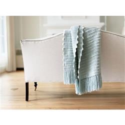 Palma Coastal Blue Wool White Stripe Handwoven Throw Blanket|