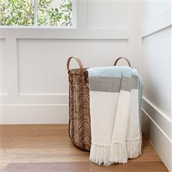 Palma Coastal Blue Wool White Stripe Handwoven Throw Blanket|