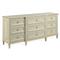 Century Madeline French Country Antique Grey Wood Gold Leaf Accent 9 Drawer Dresser