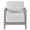 Aleia French Country White Cushion Grey Teak Wood Outdoor Lounge Arm Chair