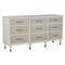 Leona French Parchment White Mahogany Linen Front Tapered Legs 9 Drawer Dresser