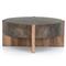 Brandon Rustic Black Iron Top Brown Oak Wood Base Round Coffee Table