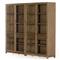 Clarence Rustic Lodge Brown Oak Wood 4 Glass Door 8 Shelf Double Display Case