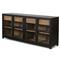 Clarence Rustic Lodge Black Oak Wood Clear Glass 4 Door Shelving Sideboard