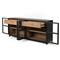 Clarence Rustic Lodge Black Oak Wood Clear Glass 4 Door Shelving Sideboard