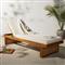 Tropica Coastal Beach Natural Teak White Upholstered Faux Rattan Outdoor Chaise Lounge
