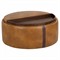 Kline Tobacco Tan Faux Leather Upholstered Round Wheeled Storage Ottoman