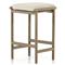 Karimm Coastal Beach Beige Upholstered Natural Teak Wood Frame Outdoor Counter Stool